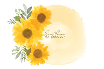 Sunflower watercolor background. Summer yellow blossom flowers collection. Vector illustration. Botanical watercolor hand drawn sunflowers, leaves, plants. 
