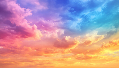 Fototapeta premium A dreamy sky transitioning from a golden sunset to a full spectrum of rainbow colors, giving off a vibrant yet calming feel