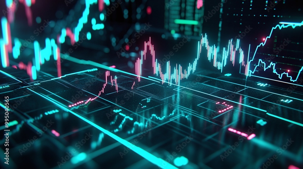 Poster futuristic data visualization with glowing graphs and charts on a digital interface. perfect for fin