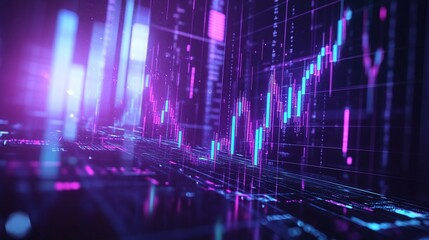 Futuristic data visualization with vibrant colors showcasing fluctuating graphs and statistics.