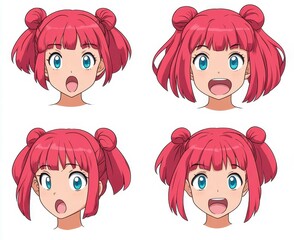 Discover a vibrant Vtuber avatar featuring a cute, confident anime girl with striking pink hair and a range of fun expressions.