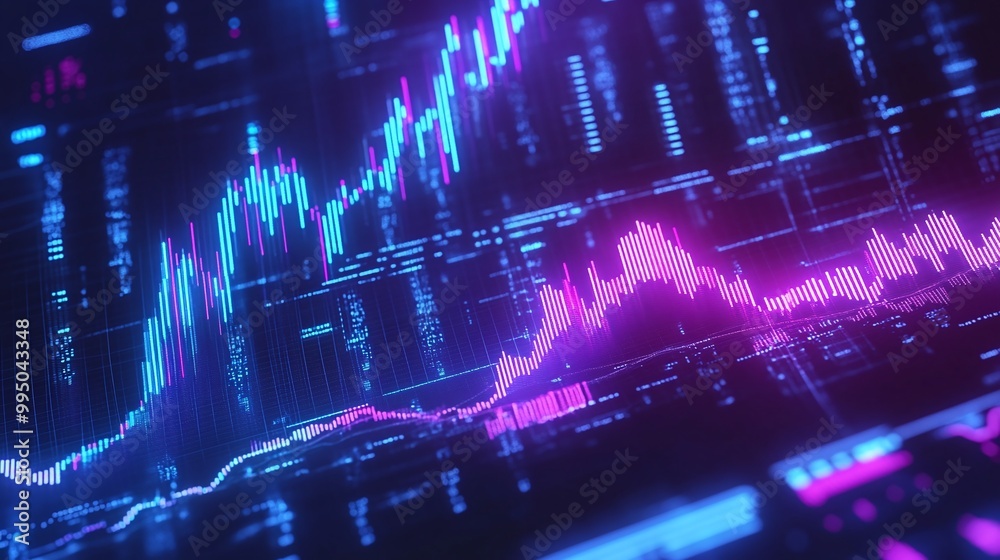 Poster futuristic digital data visualization with colorful graphs and metrics on a virtual interface backdr