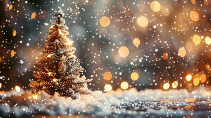 Festive Christmas Background with Snow-Covered Fir Tree and Blurred Lights, Perfect for Winter Landscape, New Year Celebration, Snowy Nature Wallpaper, Christmas Card Template with Space for Text