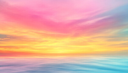 Fototapeta premium A dreamy sky transitioning from a golden sunset to a full spectrum of rainbow colors, giving off a vibrant yet calming feel
