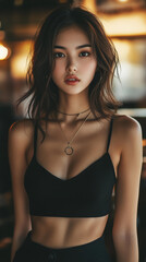 Stunning Asian woman captured in soft focus, radiating grace and beauty  perfect for your mobile wallpaper needs.