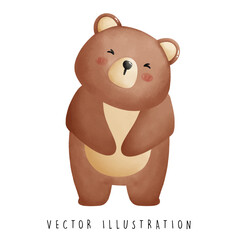 Curious Bear Standing with Tilted Head - Adorable Water Color Design