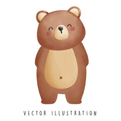 Shy Bear Standing with Tucked Arms - Simple Water Color Vector