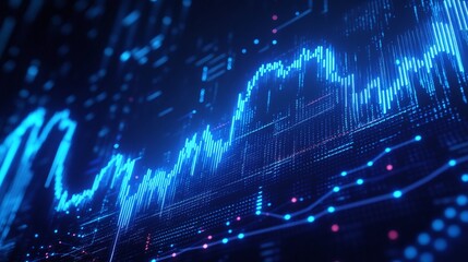 Futuristic digital graph showcasing trending data in vibrant blue tones against a dark background.