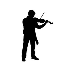 Violinist Silhouette in Action – Black and White Vector Design