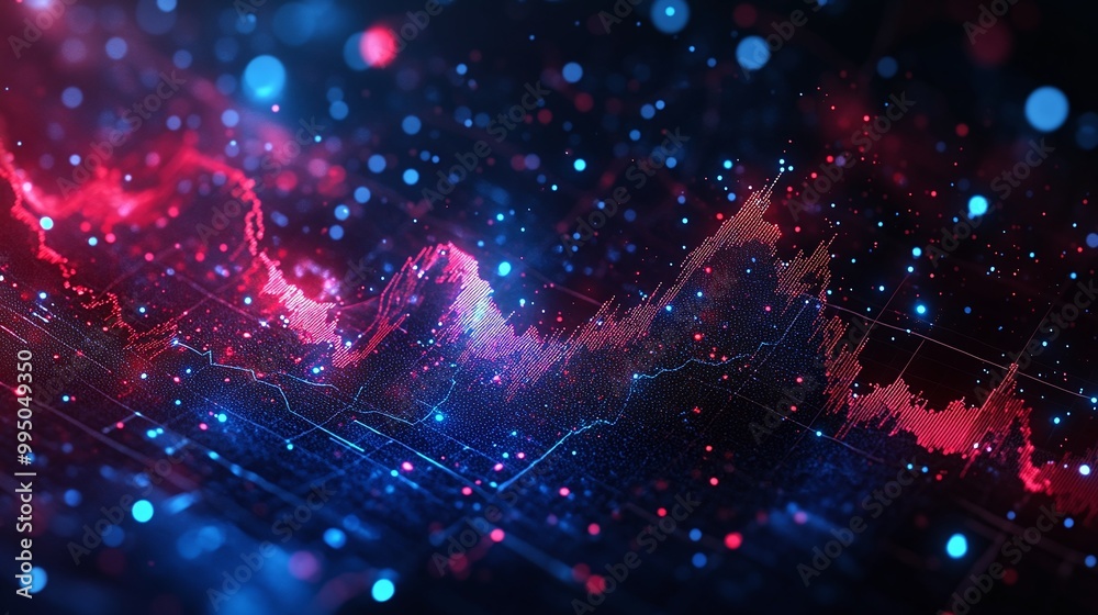 Poster vibrant abstract data visualization with colorful graphs and digital elements showcasing trends and 