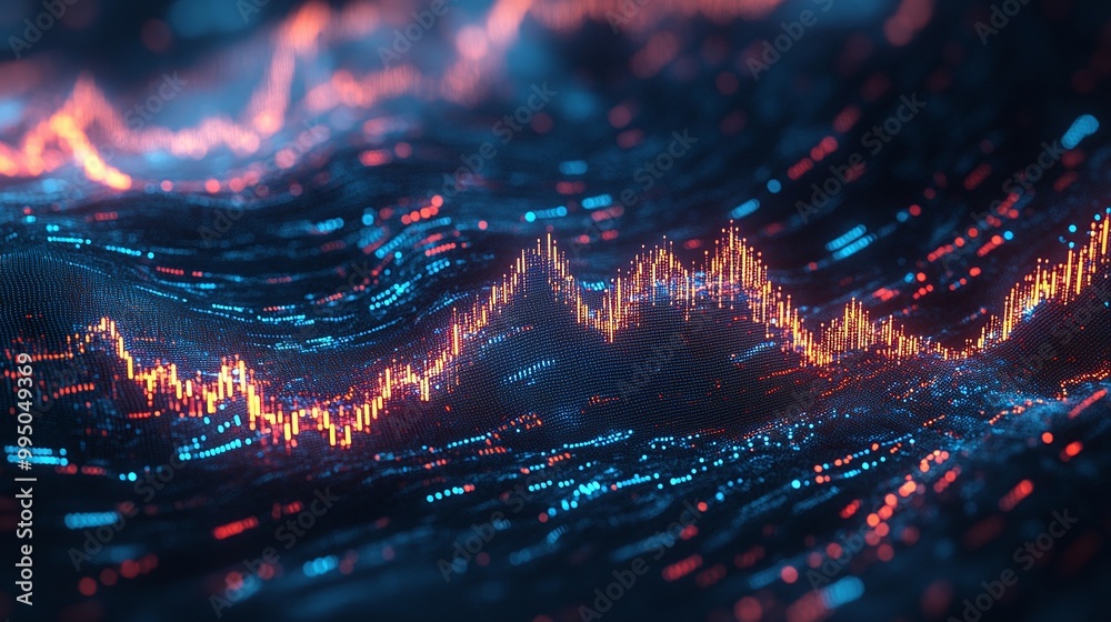 Poster vibrant abstract data visualization with glowing lines and patterns representing digital analytics a