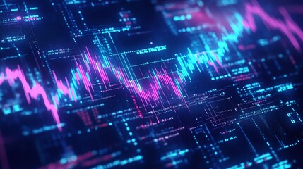 Naklejka premium Stylized digital graph with vibrant colors illustrating data trends on a dark background.