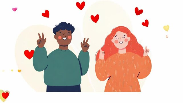 Man and woman team gesturing with hands, flat vector illustration.
