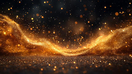 Golden glitter sparkles on a black background.