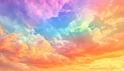 Obraz premium A dreamy sky transitioning from a golden sunset to a full spectrum of rainbow colors, giving off a vibrant yet calming feel