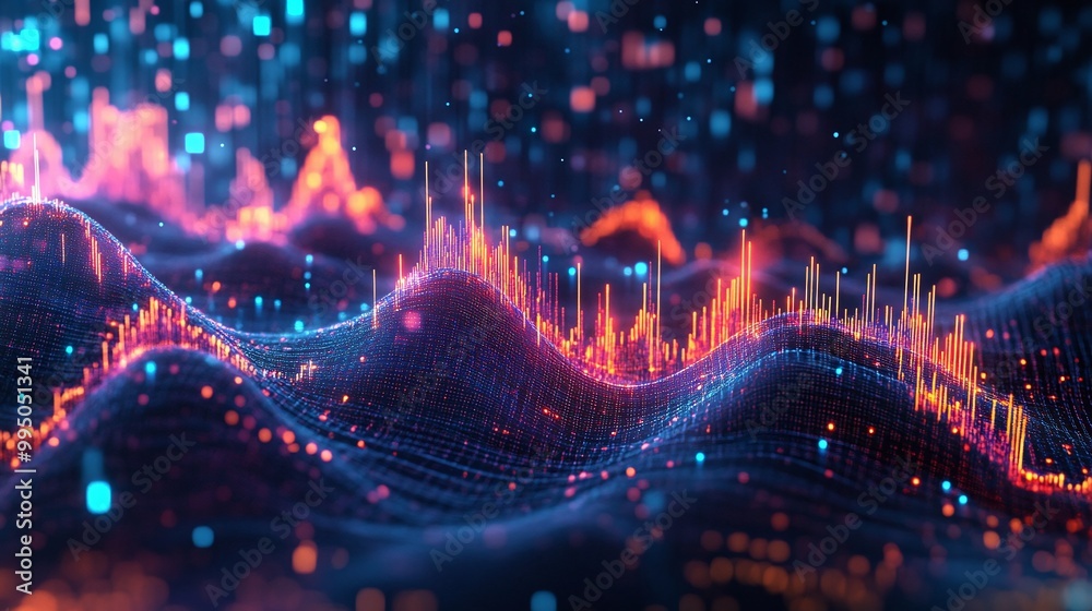 Aufkleber vibrant digital wave patterns with colorful peaks and flowing lines representing data visualization 