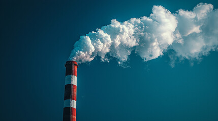 A tall red and white chimney with smoke coming out of it