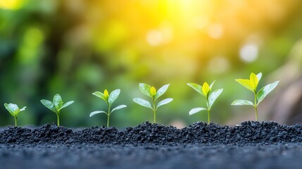A vibrant image of small green plants emerging from dark soil, symbolizing growth and new beginnings under a warm, glowing backdrop.