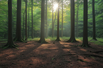 Fototapeta premium A forest with trees in the foreground and background