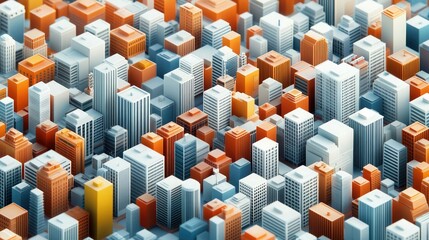 Obraz premium A vibrant aerial view of a modern cityscape with intricately arranged buildings in various colors, showcasing urban density and architectural diversity.