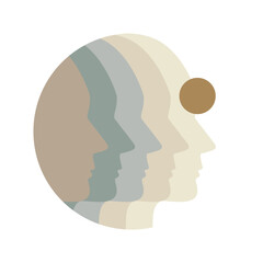 An abstract design of logo that depicts several human faces in different colors in a row that can be used for psychology or mental related logo

