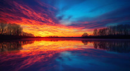 a sunset over a lake