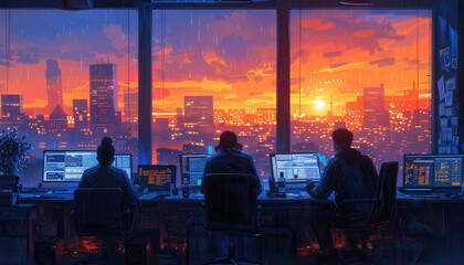 Cityscape View from Office Window