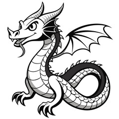 Dragon vector. Black and white tattoo style outline vector illustration,