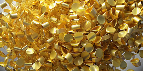 A festive display of yellow confetti scattered on a white background, perfect for celebrations, parties, or design elements.