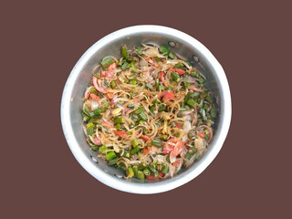 okra curry Fresh Vegetable Salad in a Steel Bowl
