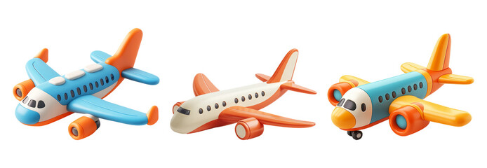 Colorful toy airplanes on transparent background