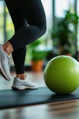 Naklejka premium A Person Doing A Core Workout With A Stability Ball. The Exercise Adds Variety To Their Home Fitness Routine