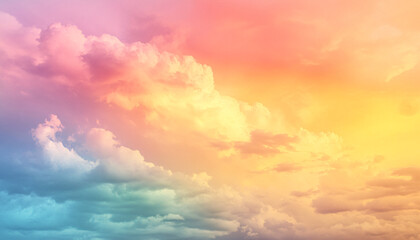 Obraz premium A dreamy sky transitioning from a golden sunset to a full spectrum of rainbow colors, giving off a vibrant yet calming feel