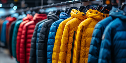 Obraz premium Colorful jackets displayed in fashion retail store