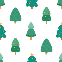 Seamless pattern with Christmas trees. Vector illustration in flat style.