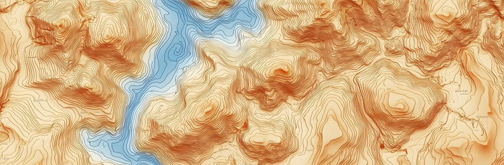 Topographic Contour Map with Blue and Brown Elevation Lines