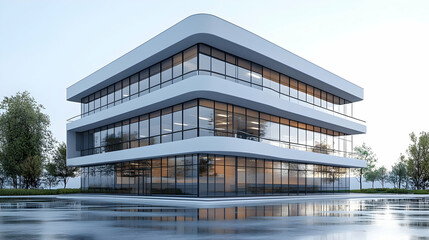 Obraz premium Modern Office Building with Glass Facade and Curved Design