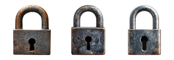 Vintage padlocks on transparent background