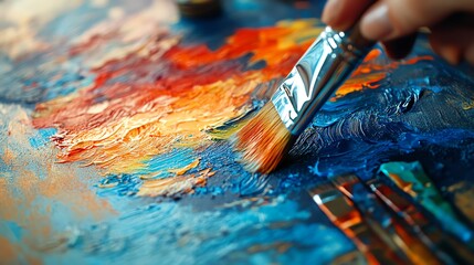 Fototapeta premium Vibrant brush strokes on a canvas, creating an abstract masterpiece.