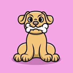 cute pug dog eating bone cartoon illustration