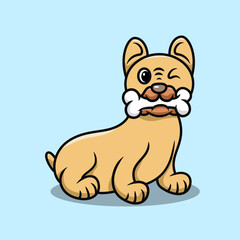 cute pug dog eating bone cartoon illustration