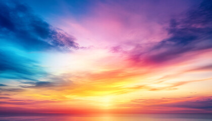 Obraz premium A dreamy sky transitioning from a golden sunset to a full spectrum of rainbow colors, giving off a vibrant yet calming feel