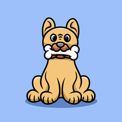 cute pug dog eating bone cartoon illustration