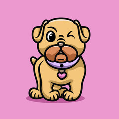 cute pug dog stand up cartoon illustration vector