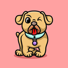 cute pug dog stand up cartoon illustration vector