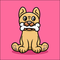 cute pug dog eating bone cartoon illustration