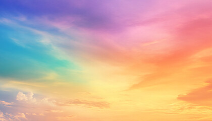 Obraz premium A dreamy sky transitioning from a golden sunset to a full spectrum of rainbow colors, giving off a vibrant yet calming feel