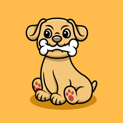 cute pug dog eating bone cartoon illustration