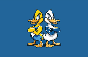 Two duck logo cute vector icon illustration style