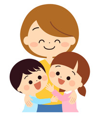 お母さんに抱きつく子供達　家族